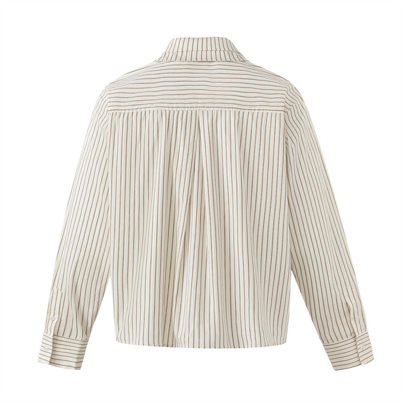 Men's Brown Striped Long Sleeve Shirt – Oversized Double-Layer Collar
