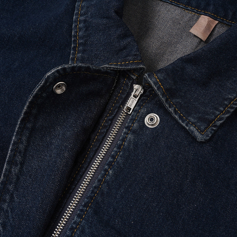 Veste en jean oversize délavée foncée – Veste streetwear à col et boutons-pression
