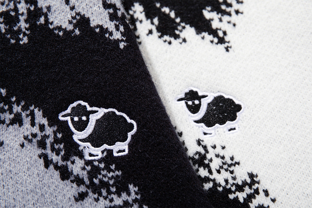 Abstract Bear Jacquard Knit Zip-Up Cardigan Sweater – Oversized High-Street