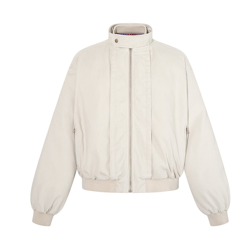 Men's Padded Bomber Jacket – Stand Collar, Full-Zip, Cream