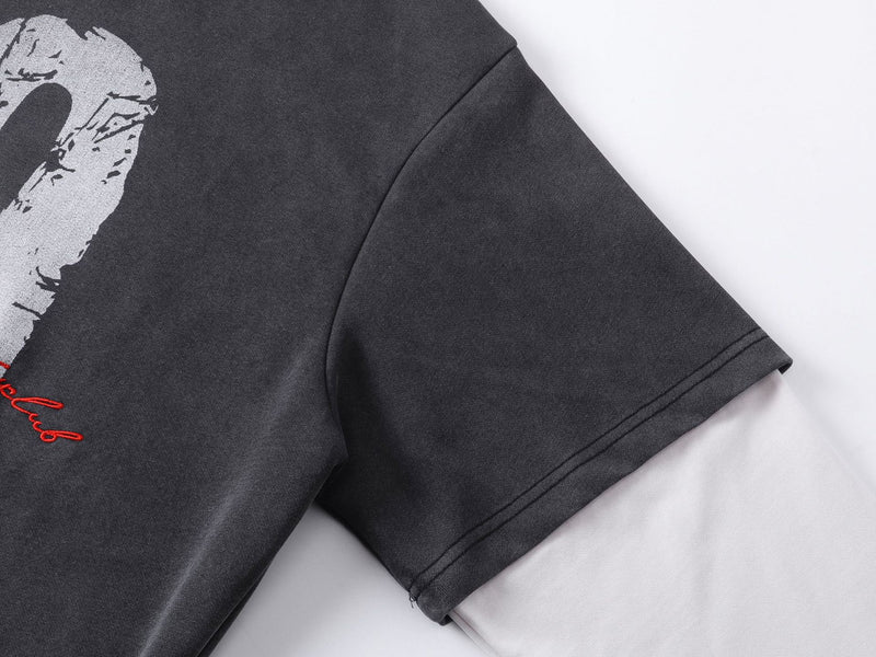 Sudadera de hombre con efecto de dos piezas – Gráfico desgastado «09» y estilo urbano lavado