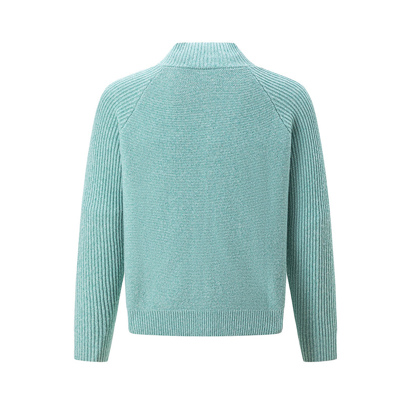 Mock Neck Knit Cardigan Sweater with Toggle Buttons