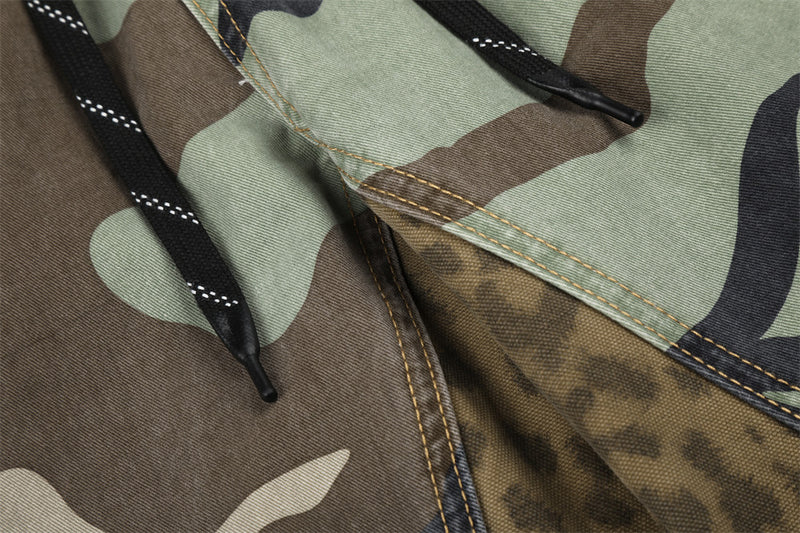 Camo & Leopard Patchwork Wide-Leg Cargo Pants