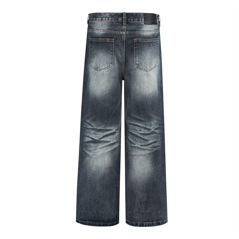 Jean gris baggy homme – Denim vintage délavé à jambes larges et effet usé