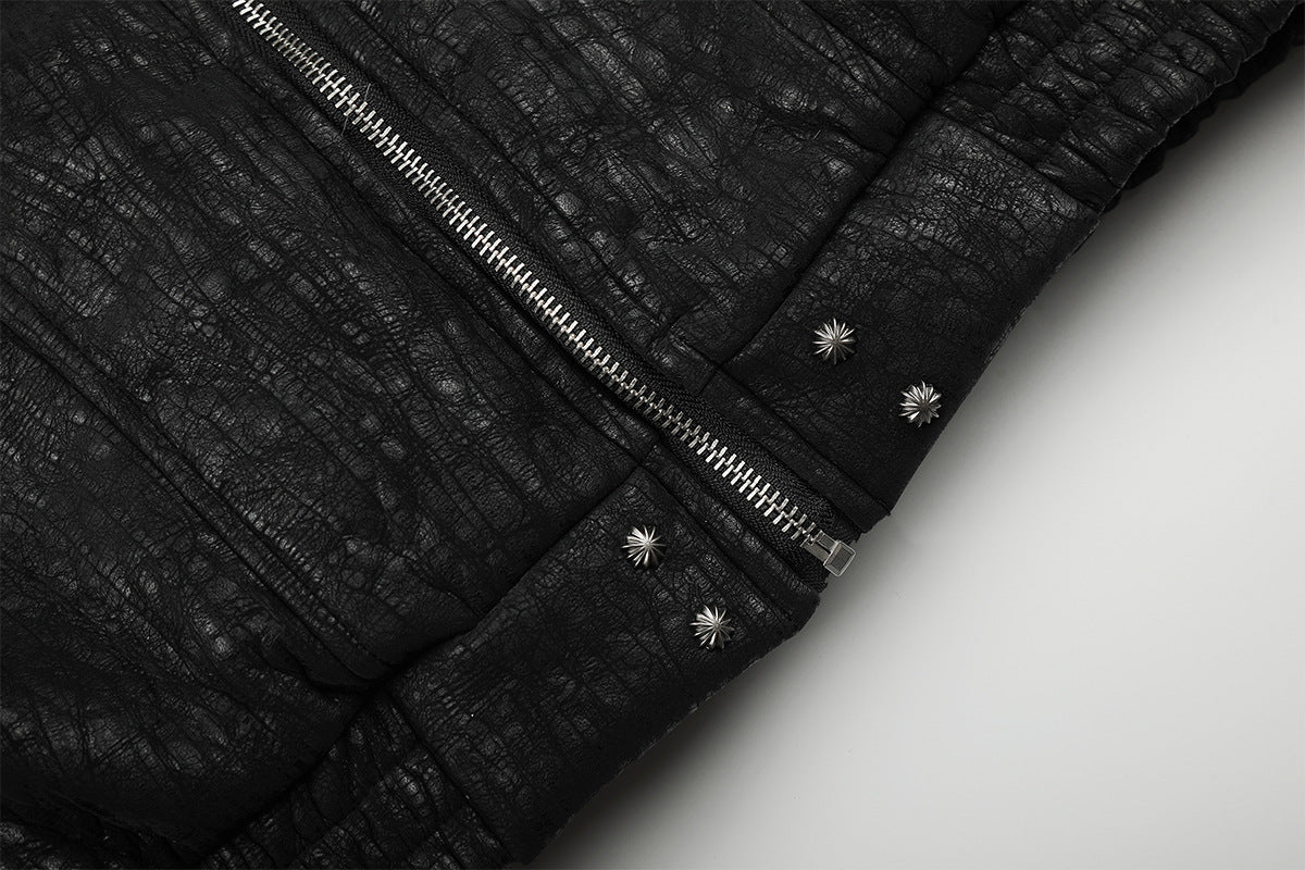 Faux Fur Trim Padded Bomber Jacket — Stand Collar with Buckle Detail