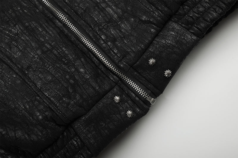 Faux Fur Trim Padded Bomber Jacket — Stand Collar with Buckle Detail