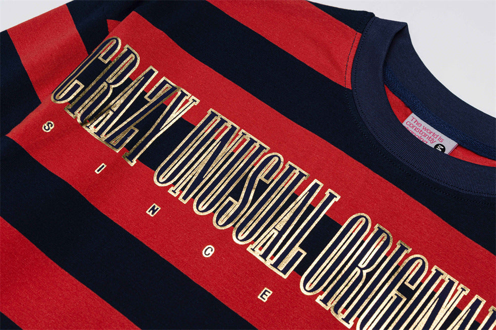 Men's Bold Stripe Long-Sleeve T-Shirt with Graphic Letter Print