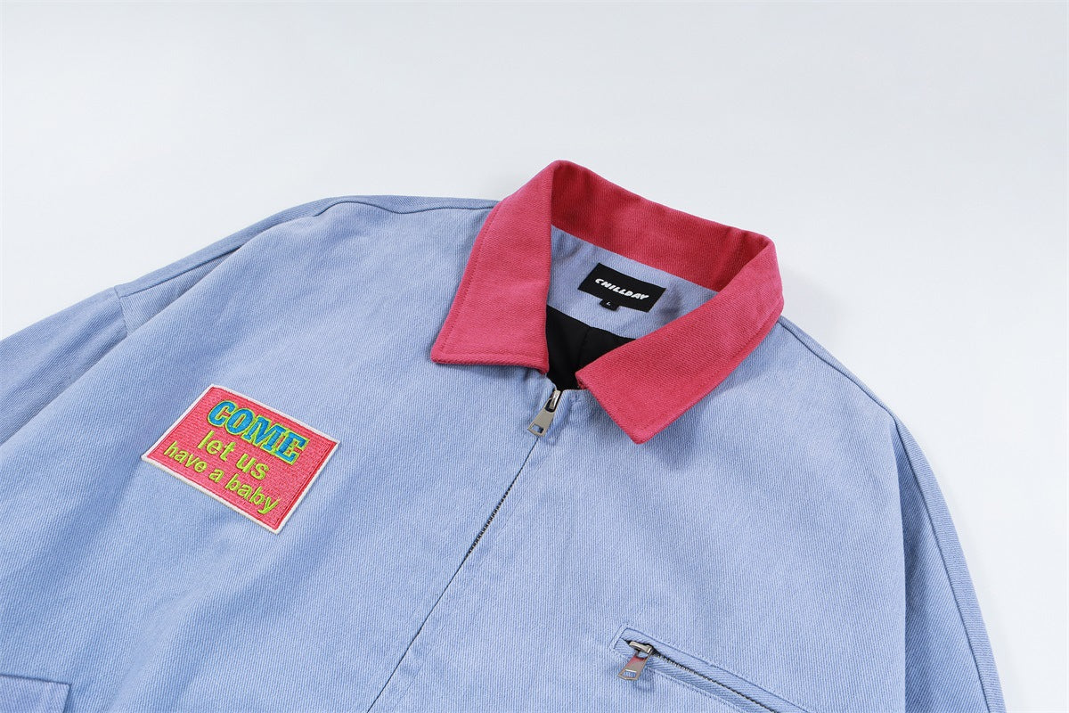 Veste Harrington rétro color block – Veste de travail zippée à col contrastant