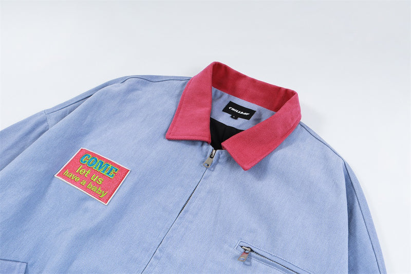 Veste Harrington rétro color block – Veste de travail zippée à col contrastant