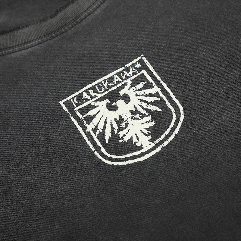 Karukama Eagle Crest Washed Long-Sleeve Tee – Distressed Graphic Black