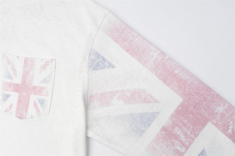 T-shirt Henley à manches longues avec imprimé Union Jack sur les manches, coupe oversize blanche