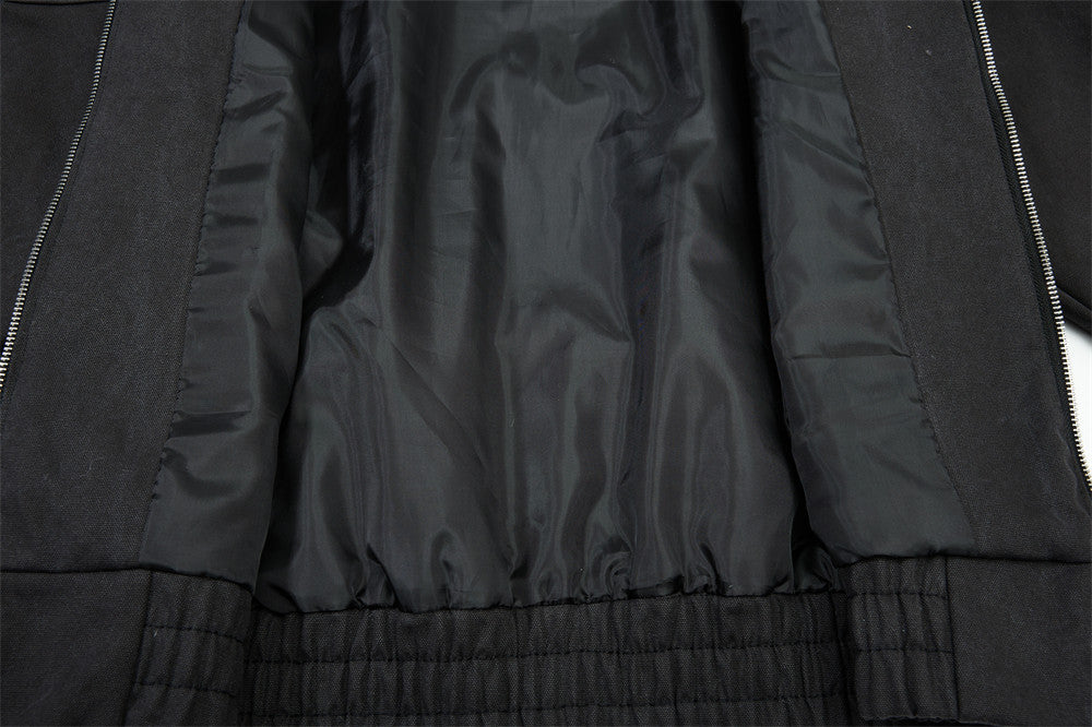 Men's Stand Collar Bomber Jacket with Sculptural Seam Detail