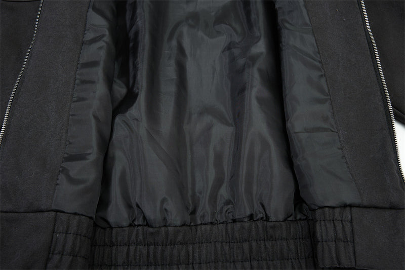 Men's Stand Collar Bomber Jacket with Sculptural Seam Detail