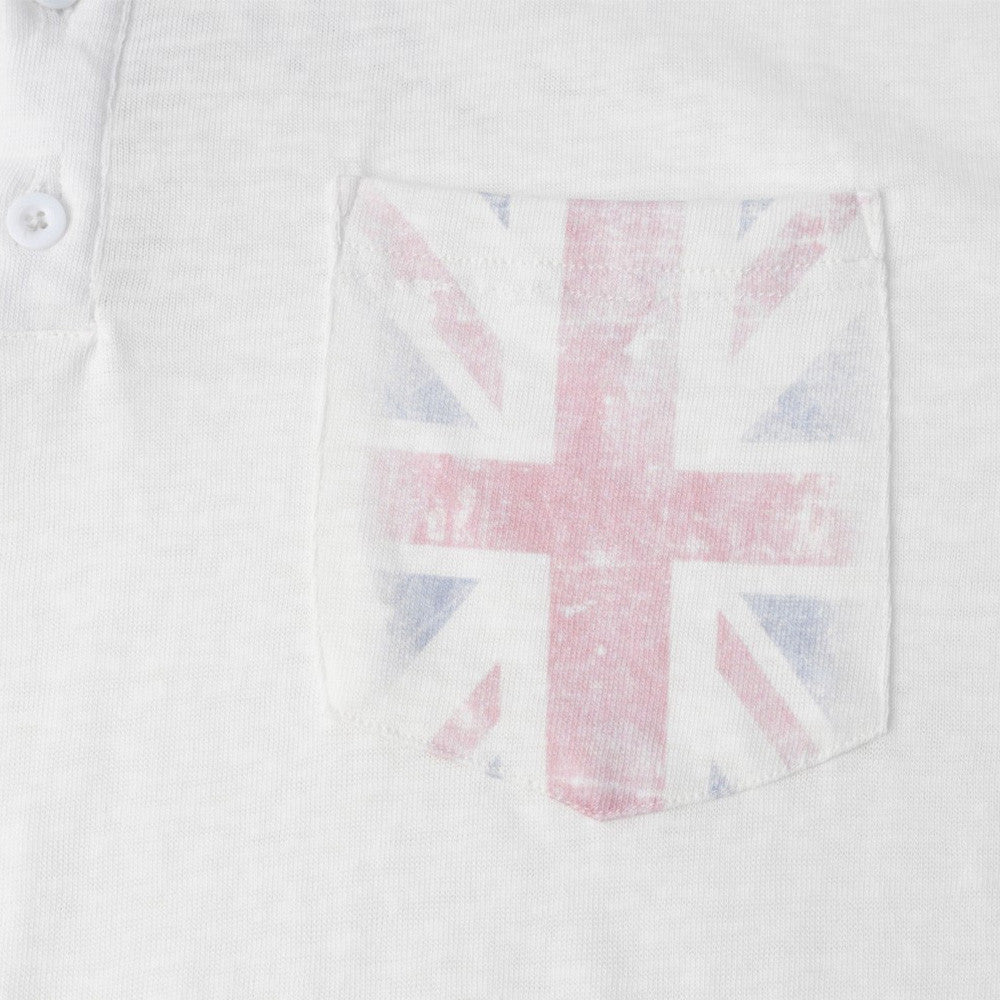 T-shirt Henley à manches longues avec imprimé Union Jack sur les manches, coupe oversize blanche