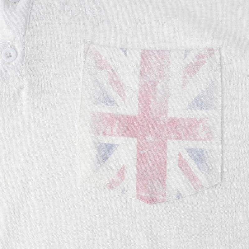 T-shirt Henley à manches longues avec imprimé Union Jack sur les manches, coupe oversize blanche