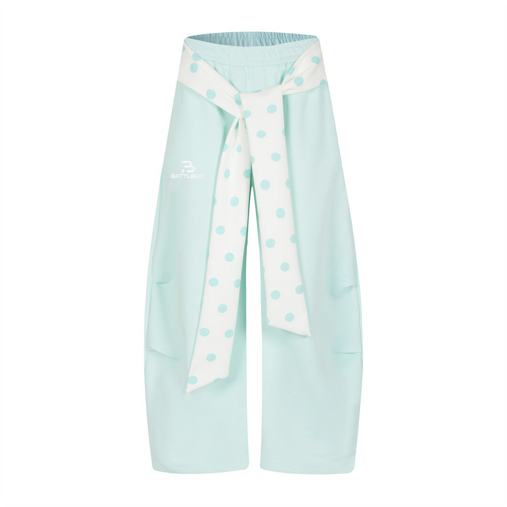 Polka Dot Tie-Waist Wide Leg Sweatpants – Unisex Colorblock Baggy Pants