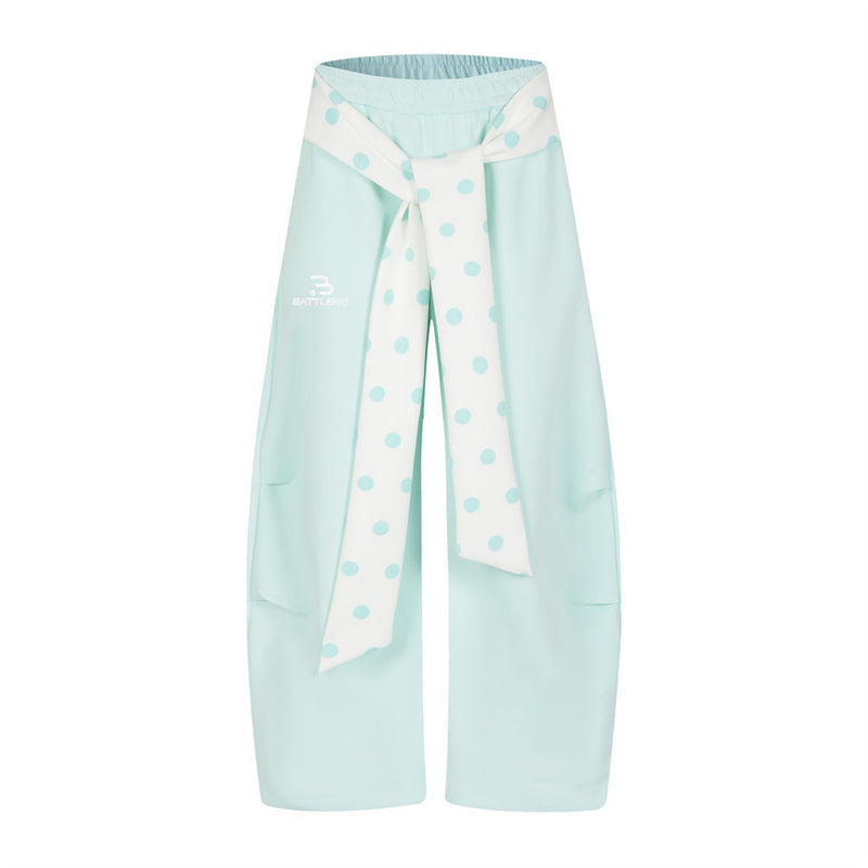 Polka Dot Tie-Waist Wide Leg Sweatpants – Unisex Colorblock Baggy Pants