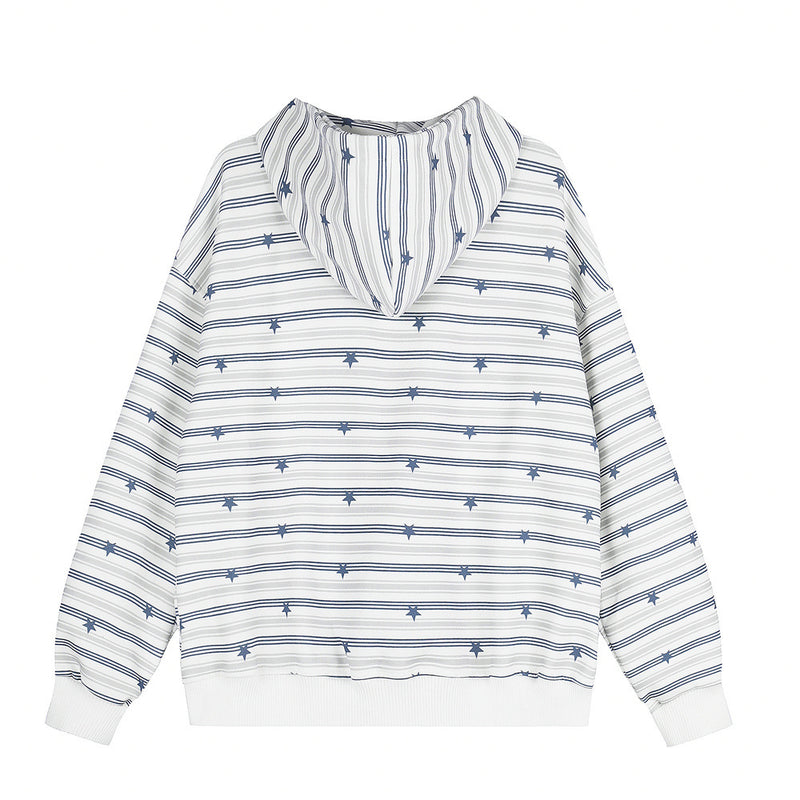 Hoodie zippé rayé imprimé étoiles – Sweat veste streetwear oversize