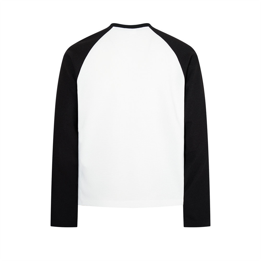 Men's Graphic Long-Sleeve Raglan T-Shirt – White & Black Waffle-Knit Colorblock