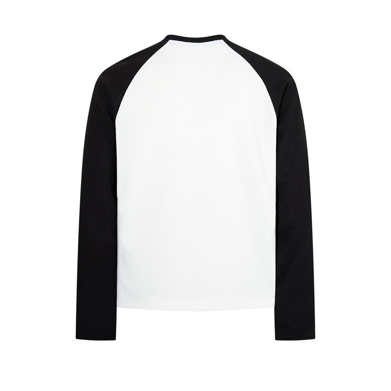 Men's Graphic Long-Sleeve Raglan T-Shirt – White & Black Waffle-Knit Colorblock