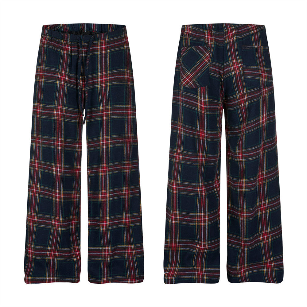 Pantalon à carreaux à jambes larges – Pantalon décontracté à cordon de serrage