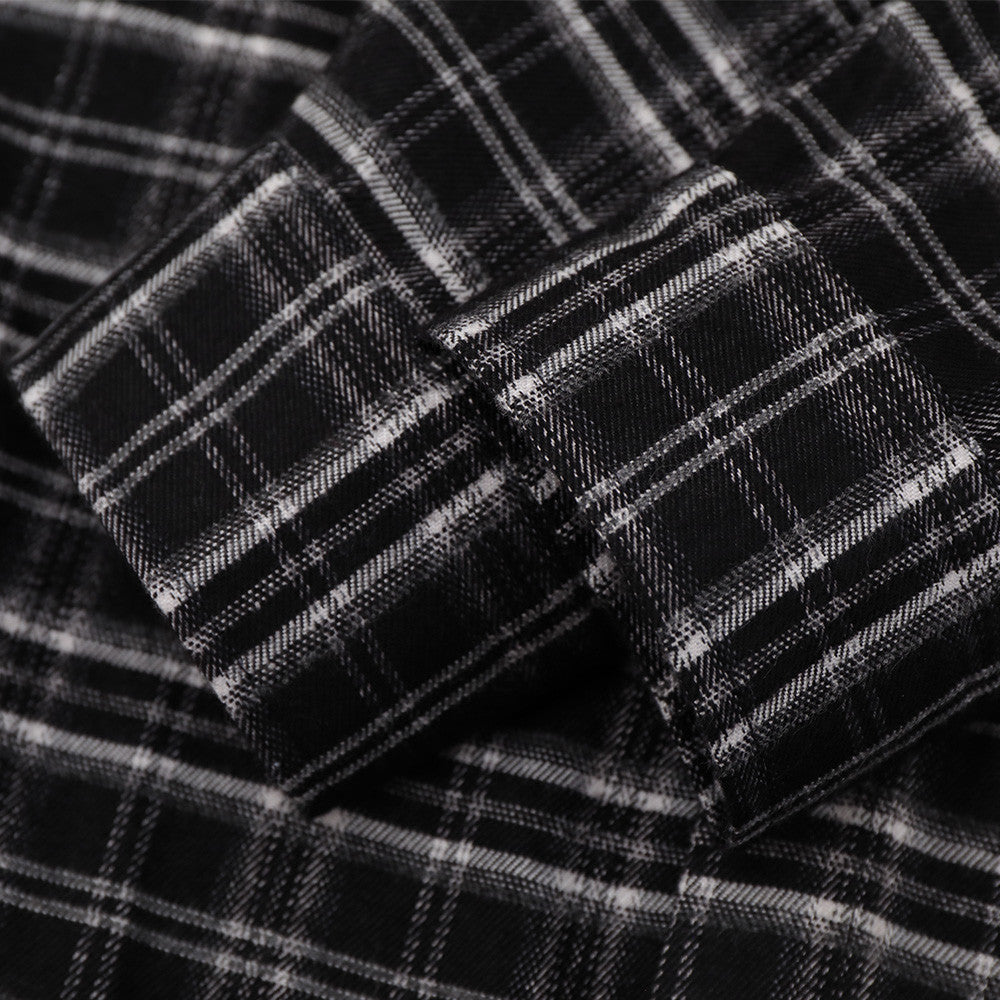 Men's Long Sleeve Plaid Shirt with Script Embroidery – Relaxed Fit