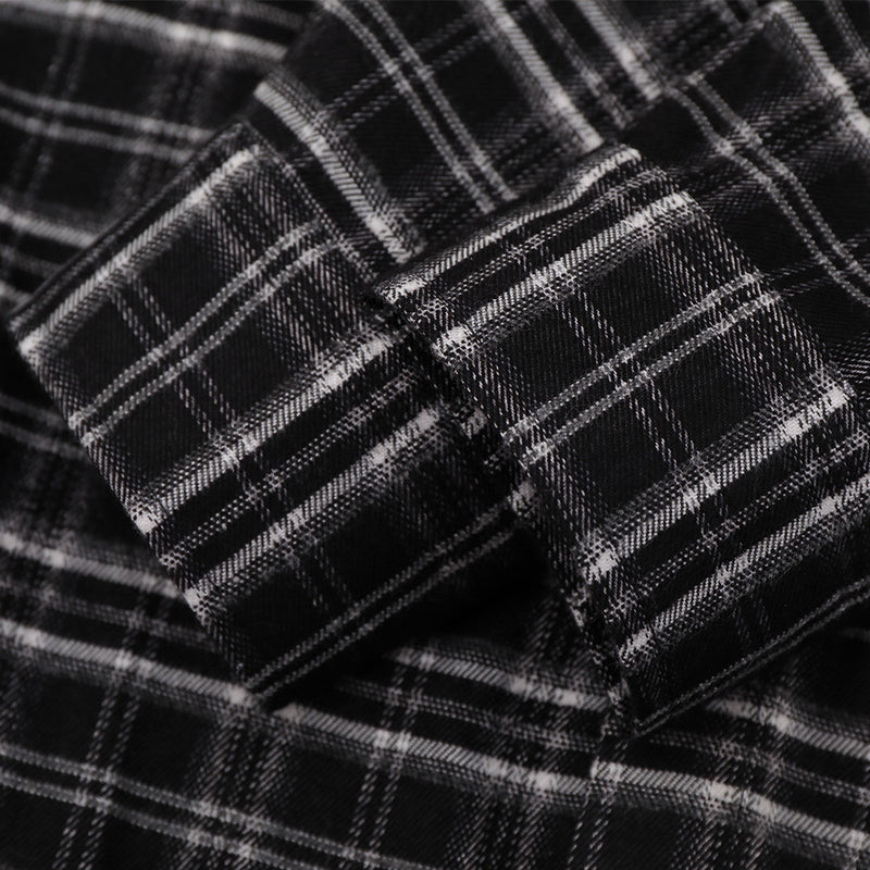 Men's Long Sleeve Plaid Shirt with Script Embroidery – Relaxed Fit