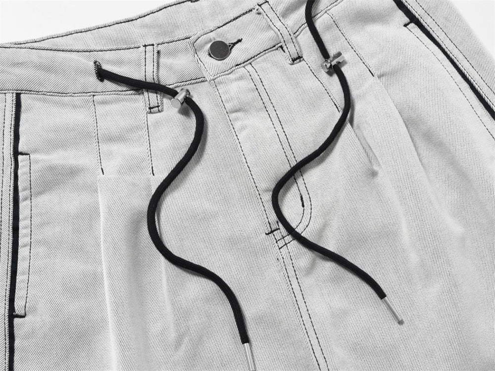 Wide-Leg Jeans Men's Deconstructed Contrast Stitch Baggy Denim Pants