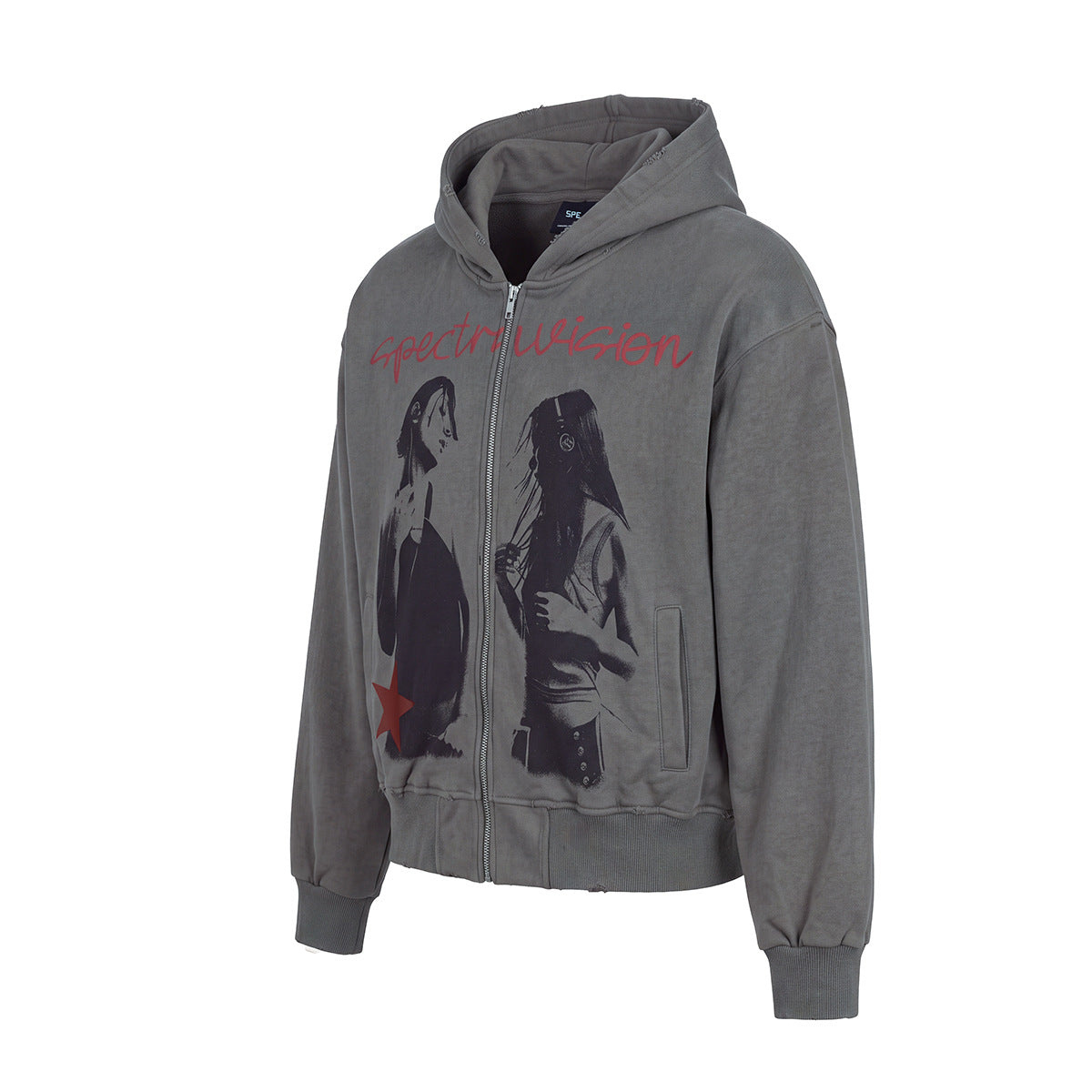 Spectravision Graphic Zip-Up Hoodie – Washed Oversized Heavy Fleece