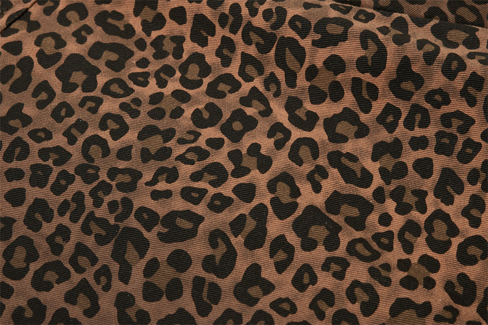 Leopard Print Short Sleeve Shirt with Heart Flocking Patch – Oversized Hip Hop B