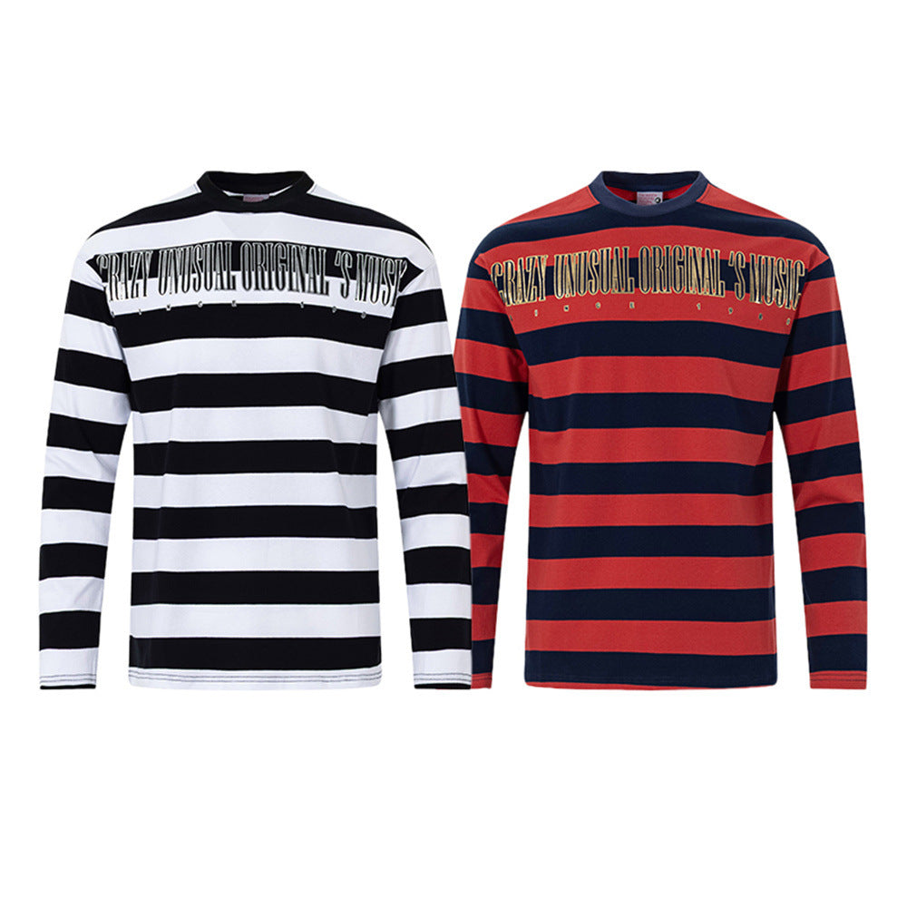 Men's Bold Stripe Long-Sleeve T-Shirt with Graphic Letter Print