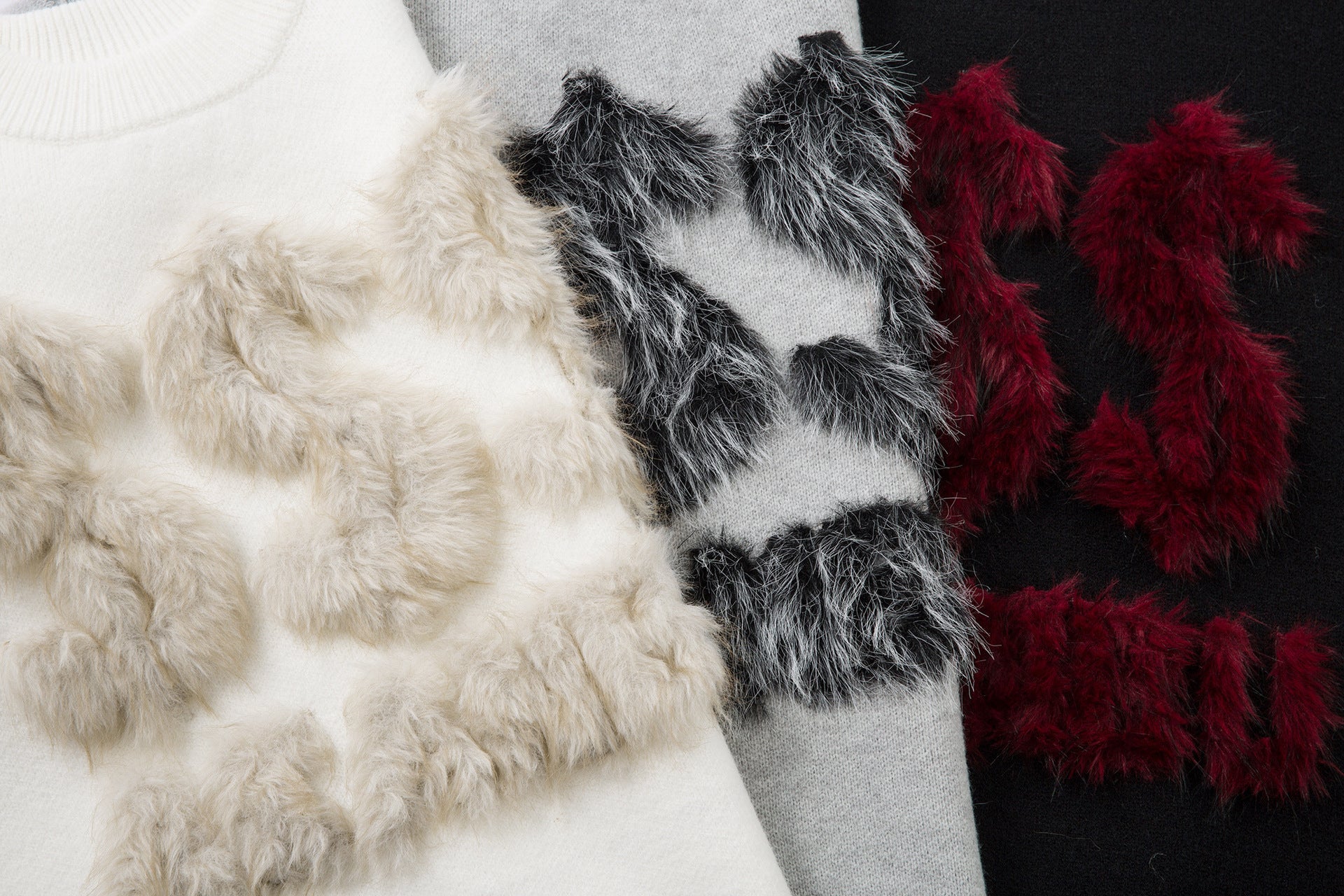 Pull gris à col rond – Maille oversize avec motif en fausse fourrure