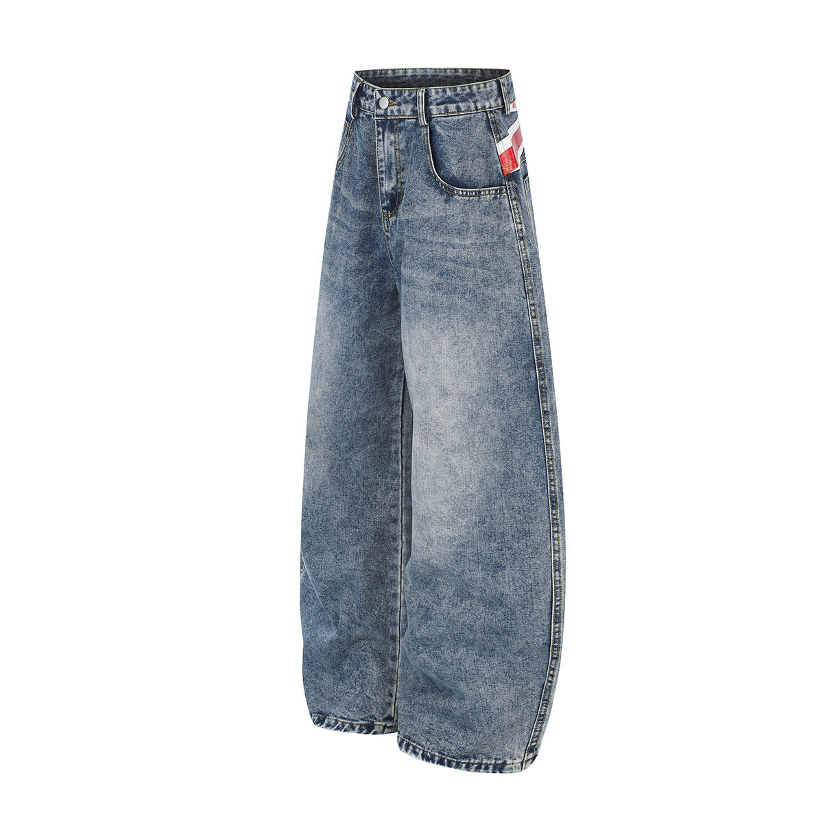 Jean baggy délavé clair – Denim à jambes larges avec imprimé Union Jack