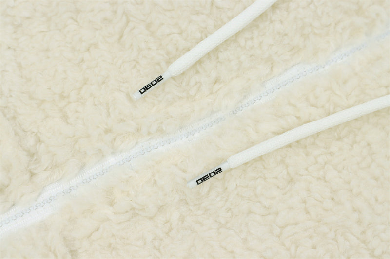 Sherpa-Fleece-Zip-Hoodie-Jacke mit Schriftgrafik auf dem Rücken und Tunnelzugsaum