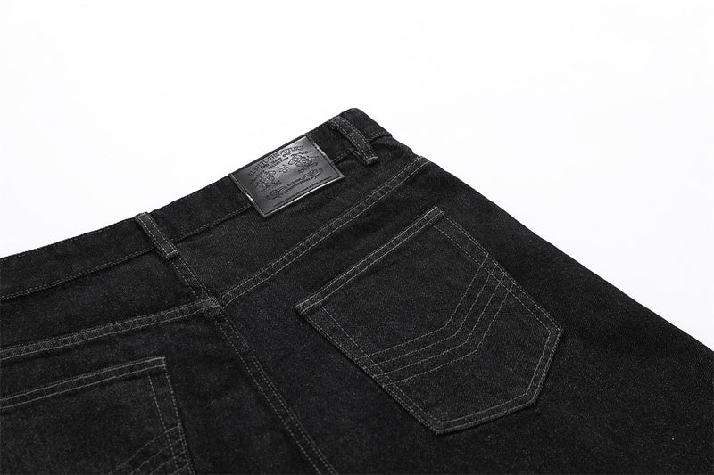 Black Denim Wide-Leg Shorts with Diagonal Button Placket