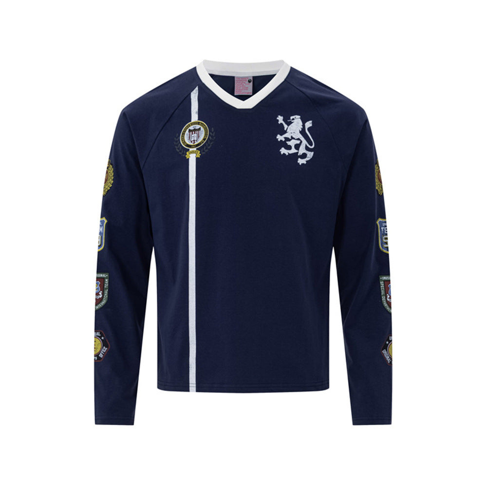 Maillot de soccer homme à manches longues et col en V avec écussons