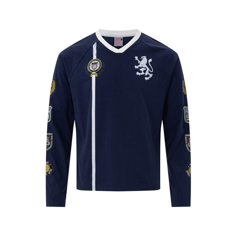 Maillot de soccer homme à manches longues et col en V avec écussons