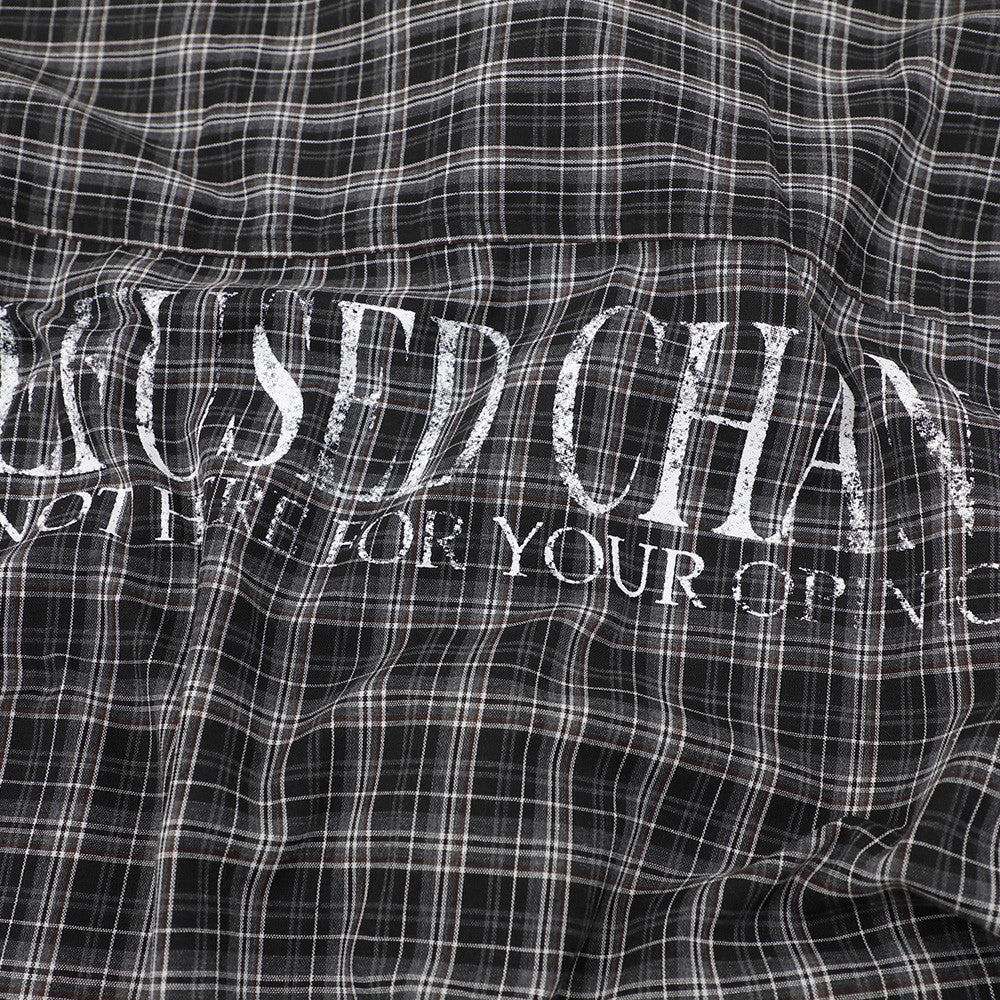 Don't Judge Me Graphic Patchwork Plaid Short Sleeve Shirt