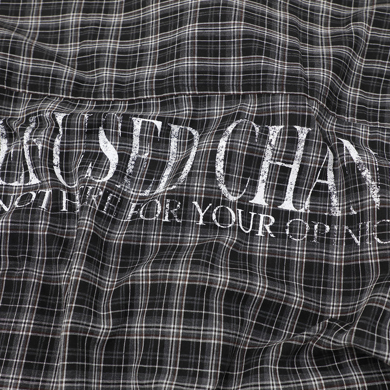 Don't Judge Me Graphic Patchwork Plaid Short Sleeve Shirt