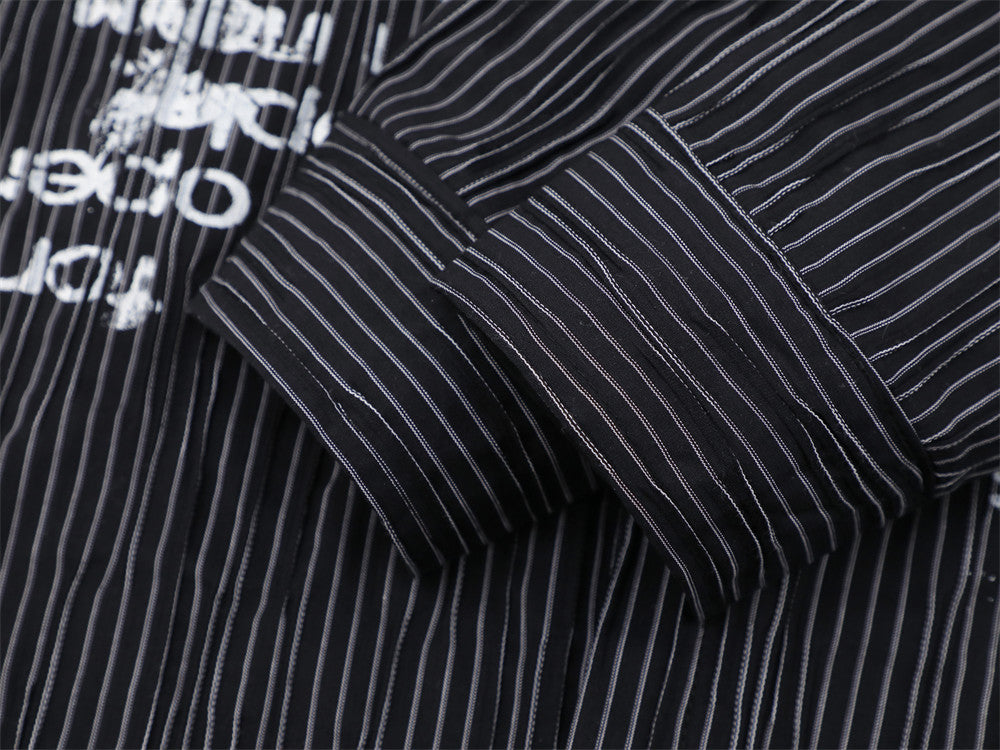 Men's Long Sleeve Striped Shirt with Distressed Letter Print
