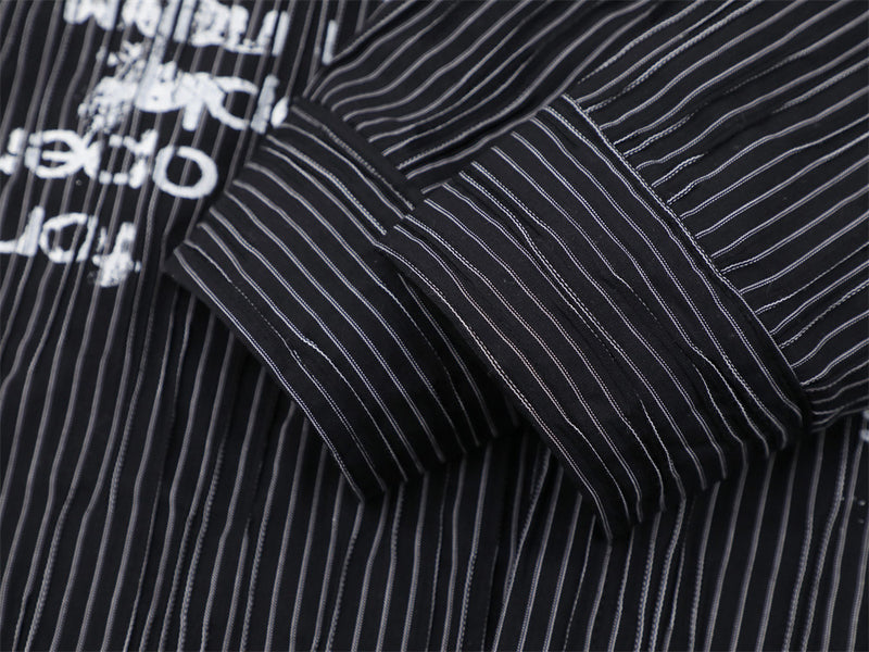 Men's Long Sleeve Striped Shirt with Distressed Letter Print