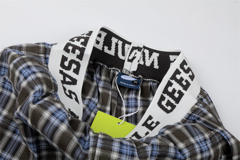 Plaid Wide-Leg Pants with Logo Elastic Waistband