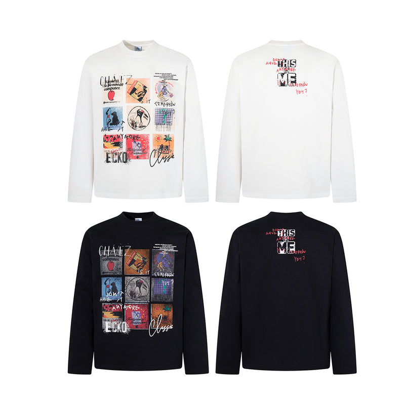 Retro-Collage-Longsleeve mit Grafik – Oversized Streetwear-Shirt