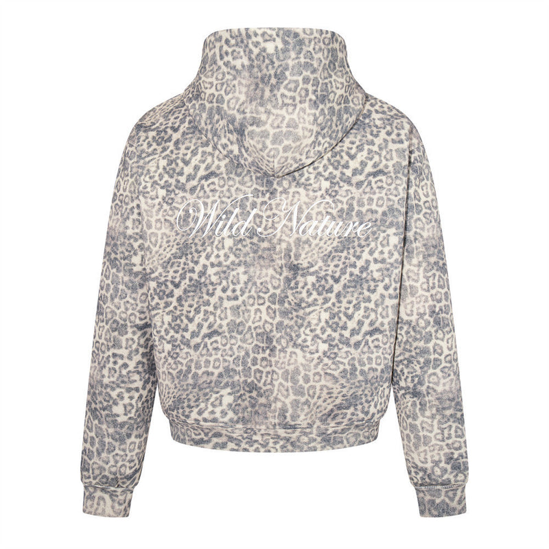 Hoodie zippé à imprimé léopard – Sweat-shirt streetwear oversize délavé