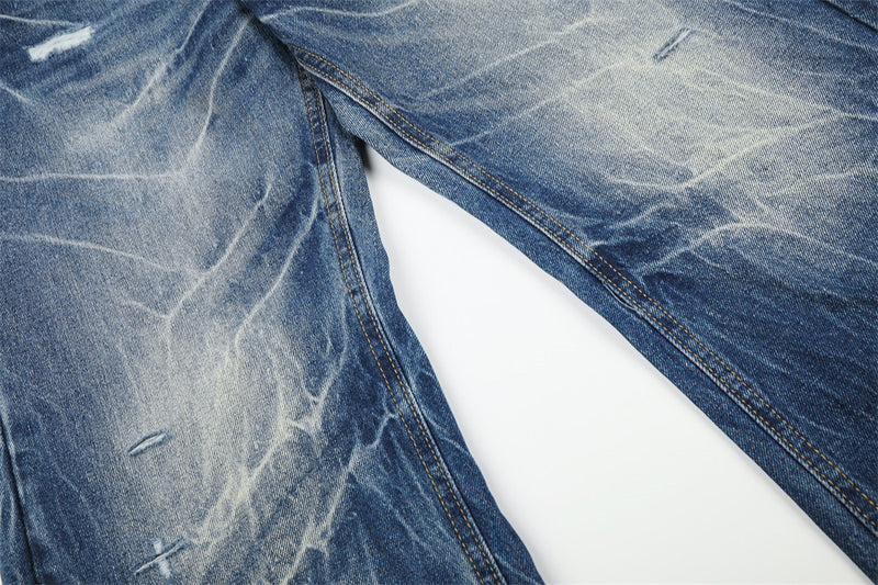 Jeans délavés usés à jambes larges – Denim vintage punk délavé pour homme