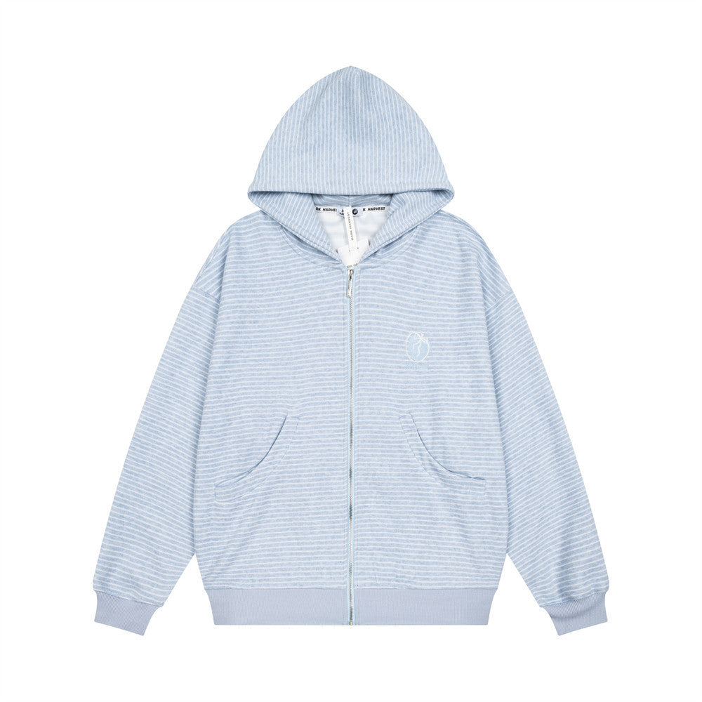 Striped Zip-Up Hoodie – Relaxed Fit Men's Full-Zip Sweatshirt