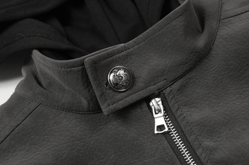 Blouson bomber oversize à capuche, vintage américain, broderie et suédine PU – Veste moto