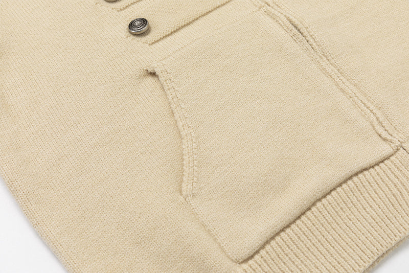 Napoleon Double-Breasted Knit Zip-Up Hoodie with Metal Buttons