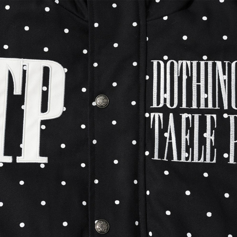 Bomberjacke mit Kapuze, Kunstfellbesatz und besticktem Schriftzug im Polka-Dot-Muster