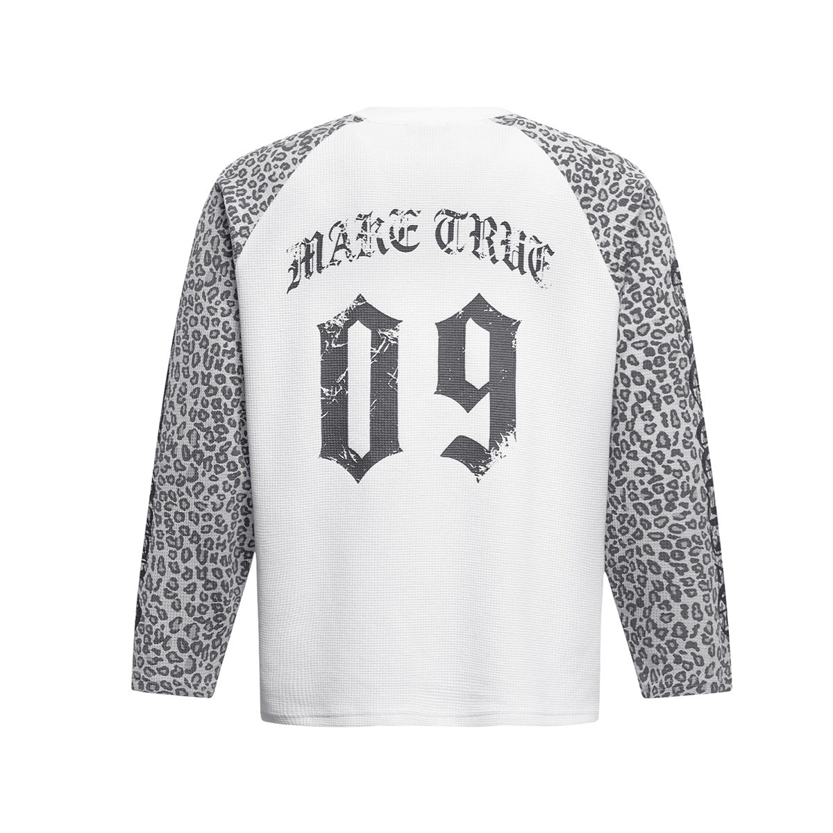 Langarm-Waffelshirt – Raglan-Rundhals mit Leopardenprint und Vintage-Grafik
